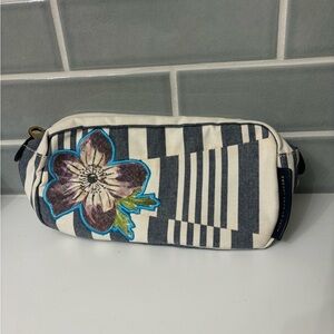 Marc by Marc Jacobs Striped Canvas Embroidered Floral cosmetic bag